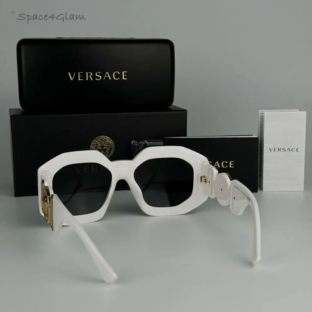 NEW Versace VE4424U 314/87 MEDUSA BIGGIE White Grey Square Oversized Sunglasses